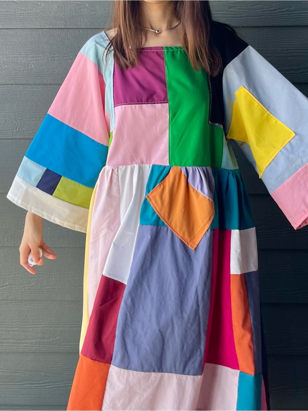 Handmade Quilted Patchwork Colorblock Dress SKU 05242 - Picture 6 of 16